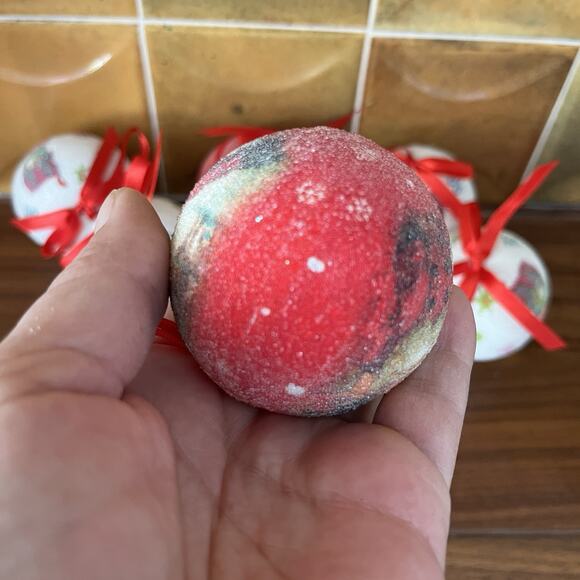 Vintage Sugared Christmas Styrofoam Ornaments Balls Set Of 8 - Picture 3 of 7